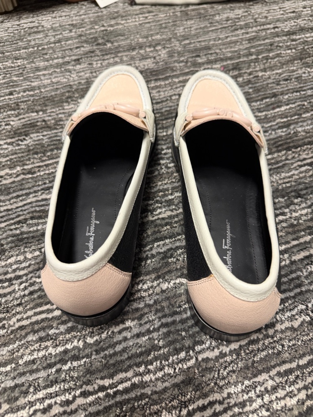 Salvatore Ferragamo Blush Pink and White Leather Gancini Loafers - Picture 3 of 5
